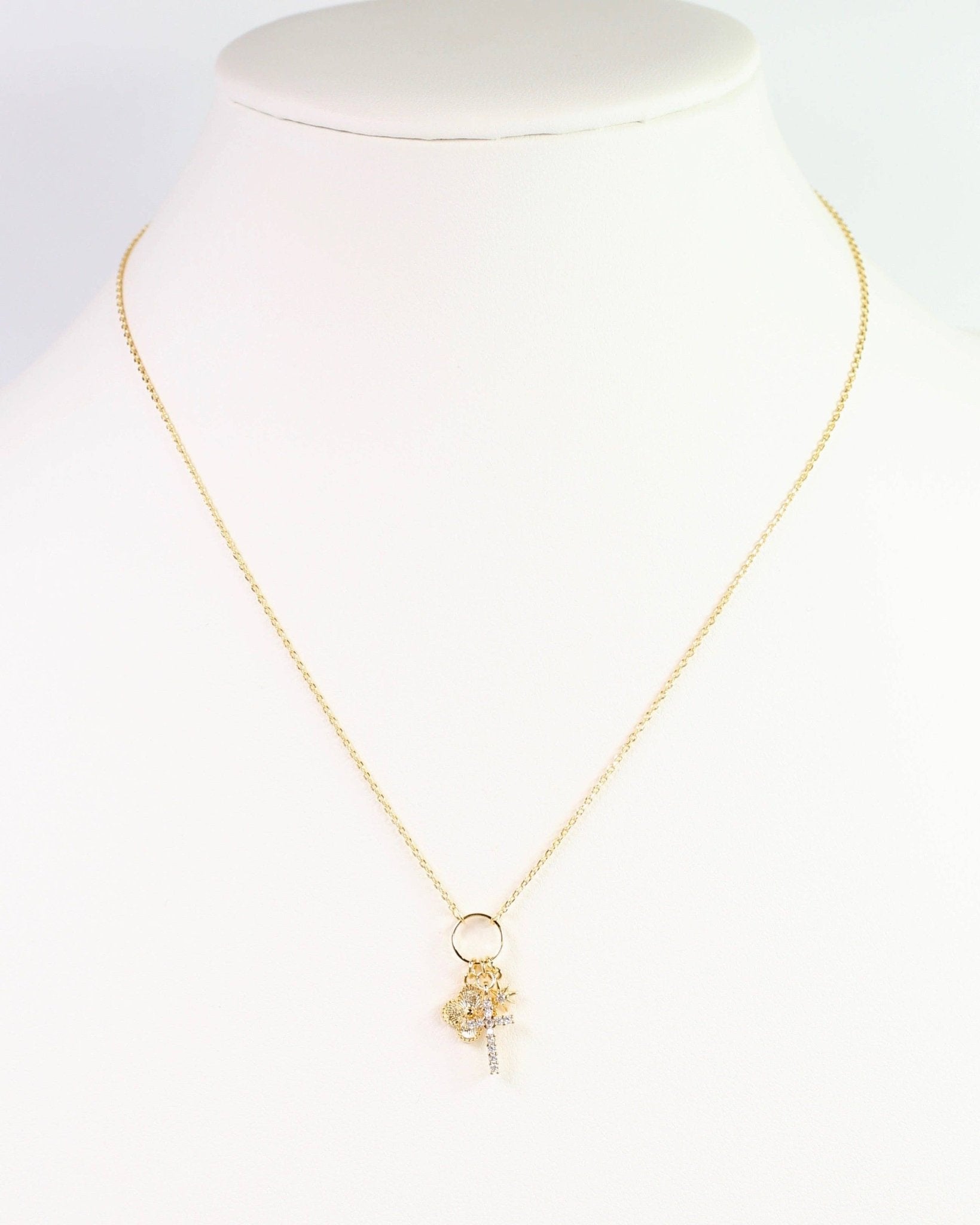 Cassel Cross and Clover Charm Necklace - Gold - KJ Clothier