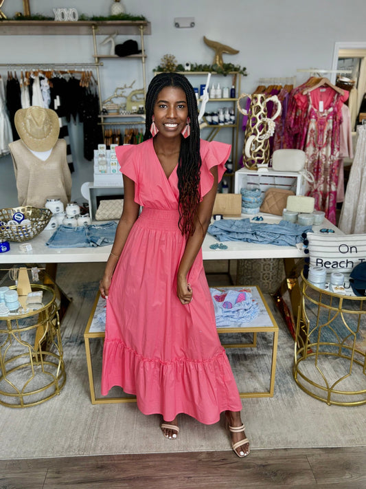Celia Smocked Waist Dress - Coral - KJ Clothier