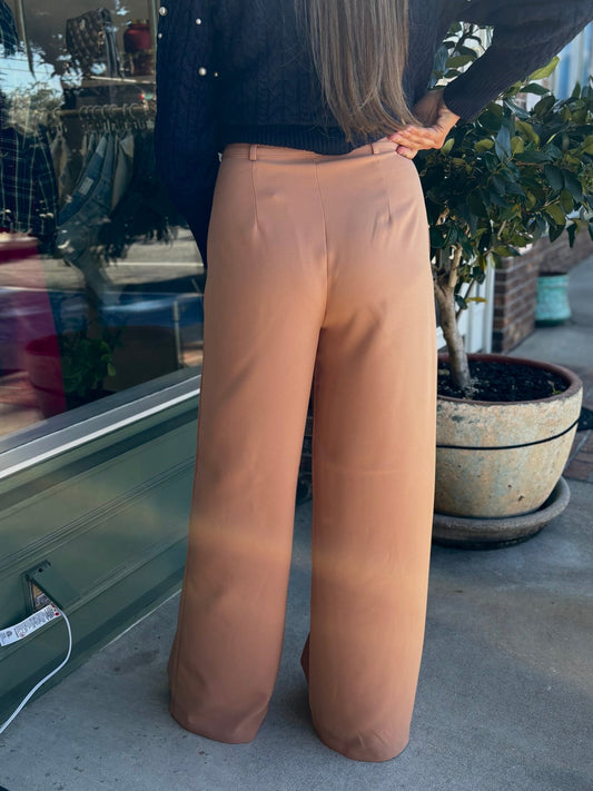 Chelsea Belted Wide Leg Trousers Camel - KJ Clothier