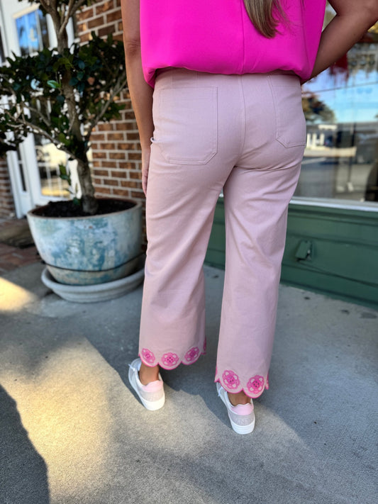 Colette Scallop - Hem Wide - Leg Pants - Baby Pink - KJ Clothier