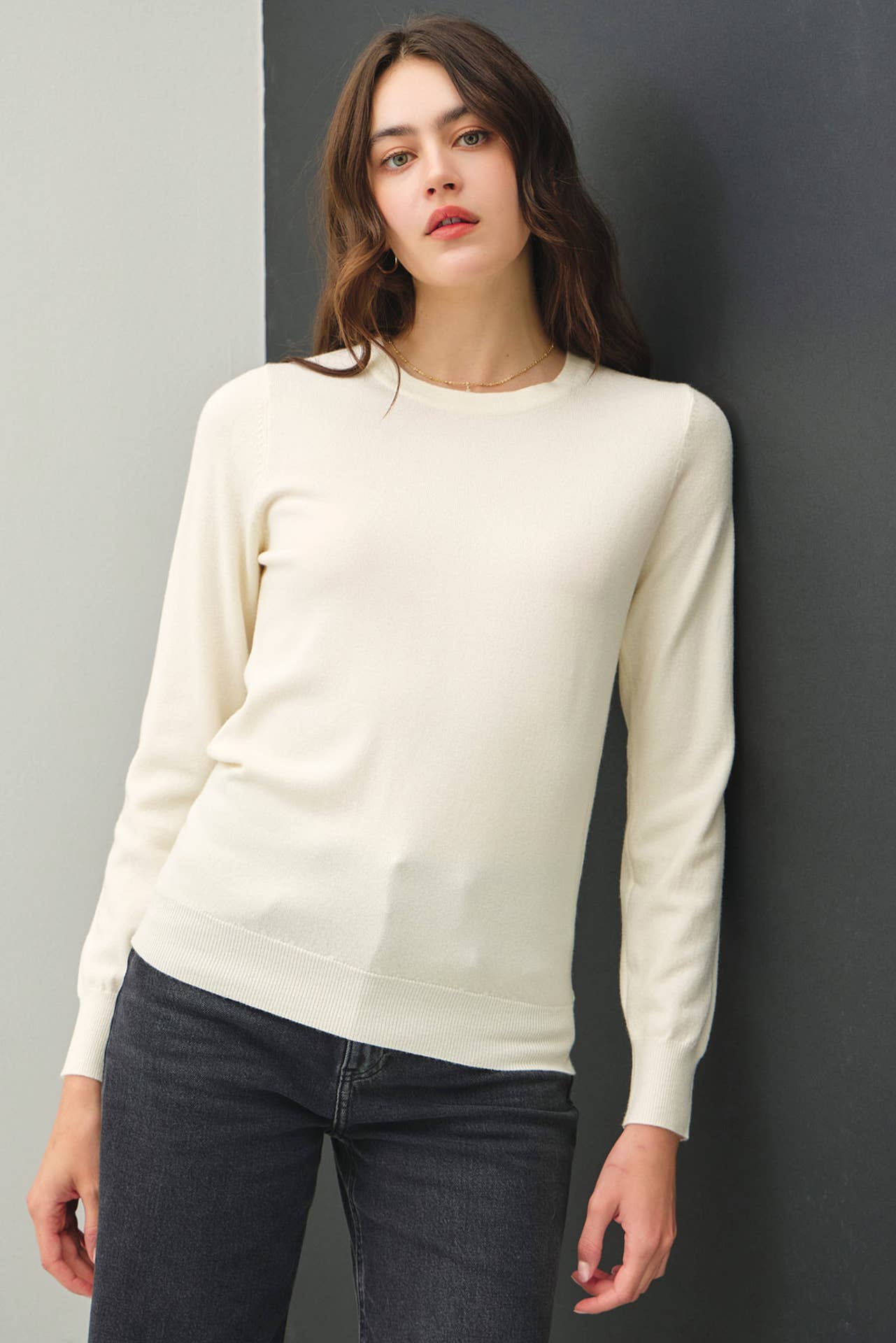Crew Neck Lightweight Sweater - Off White - KJ Clothier