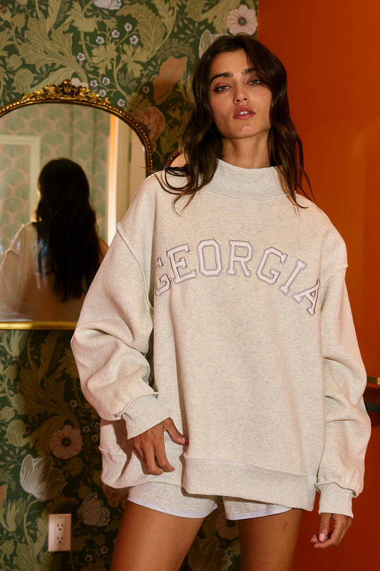 GEORGIA Embroidered Mock Neck Sweatshirt - Ash Gray
