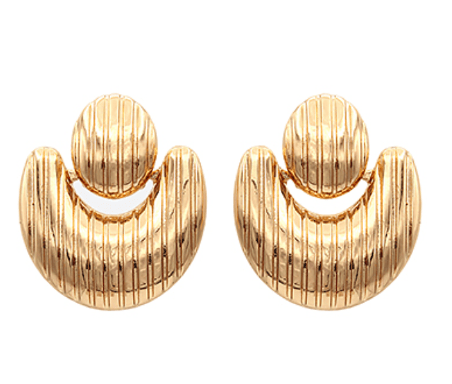 Door Knocker Ribbed Earrings - Gold - KJ Clothier