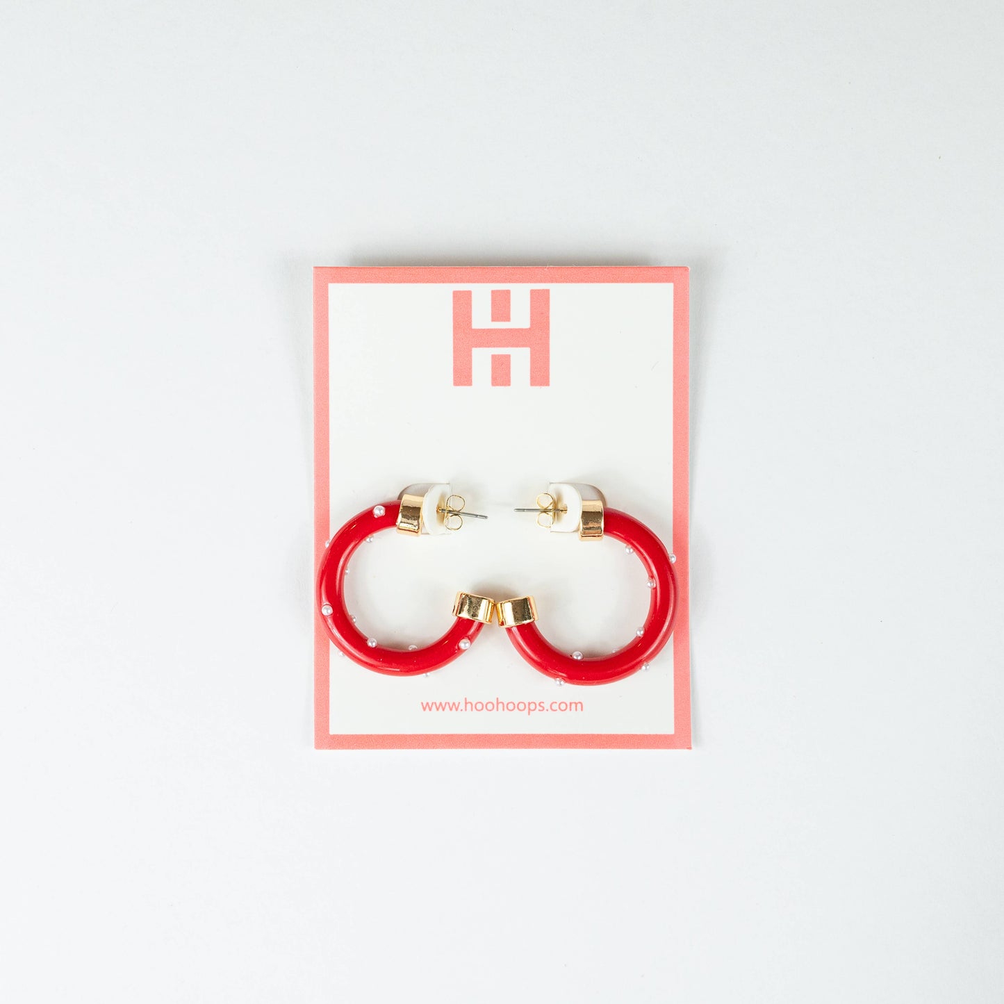 Lightweight Hypoallergenic Small Hoop Earrings - Red with Pearls