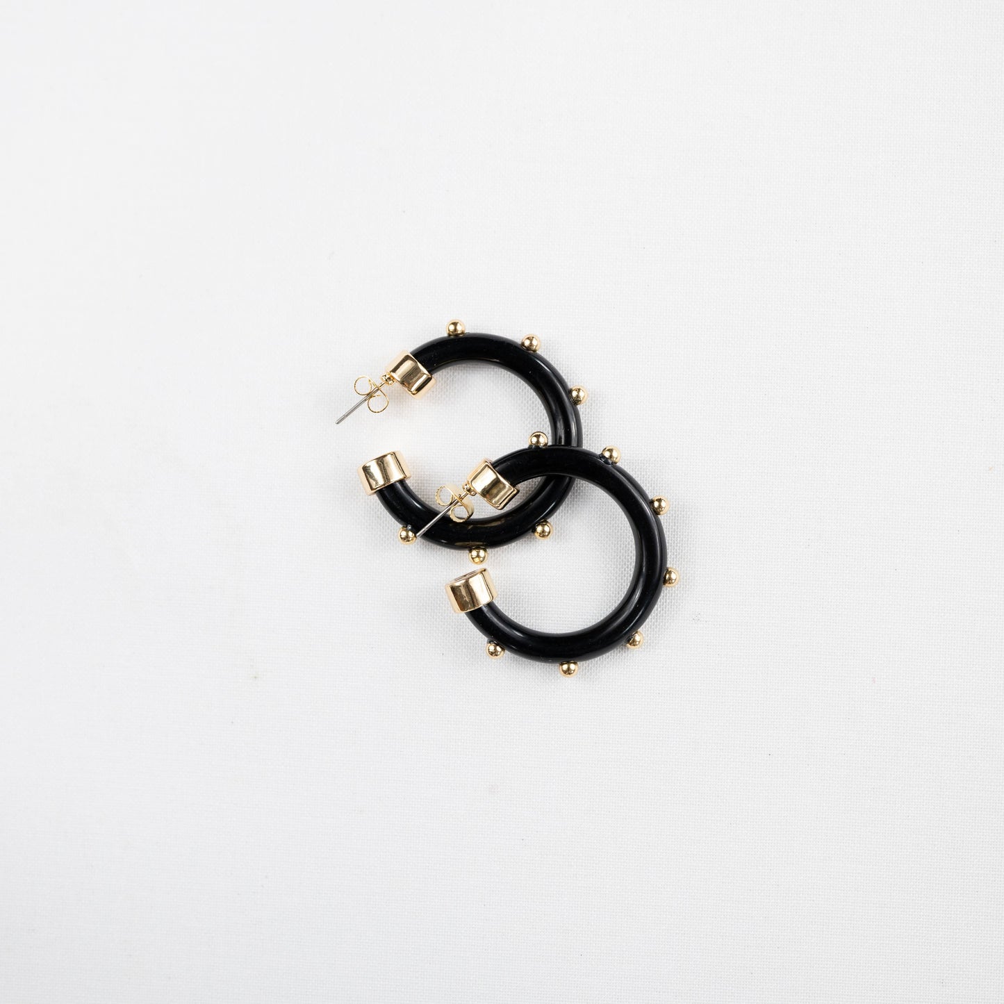 Small Acrylic Hoop Earrings - Black with Gold