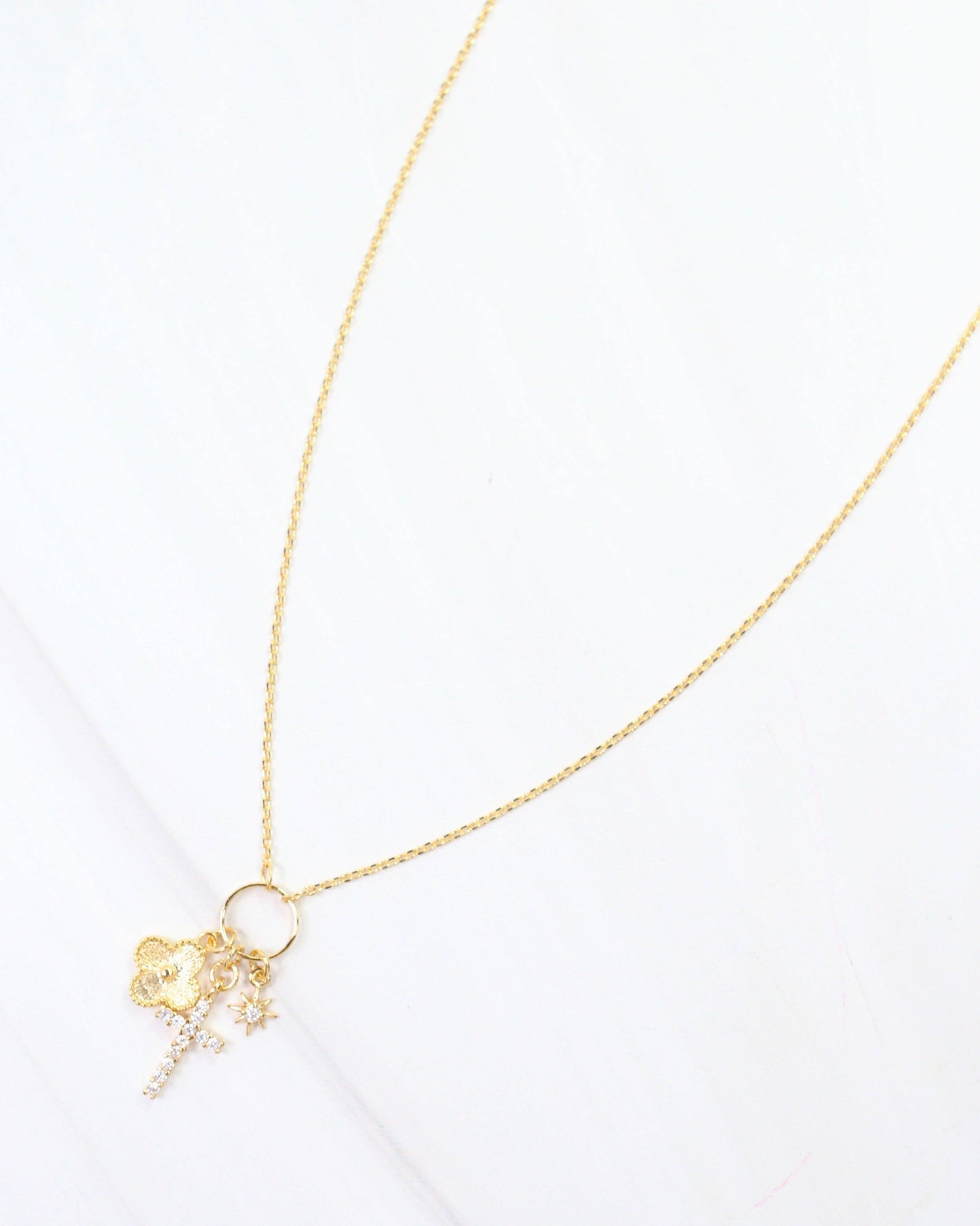 Cassel Cross and Clover Charm Necklace - Gold