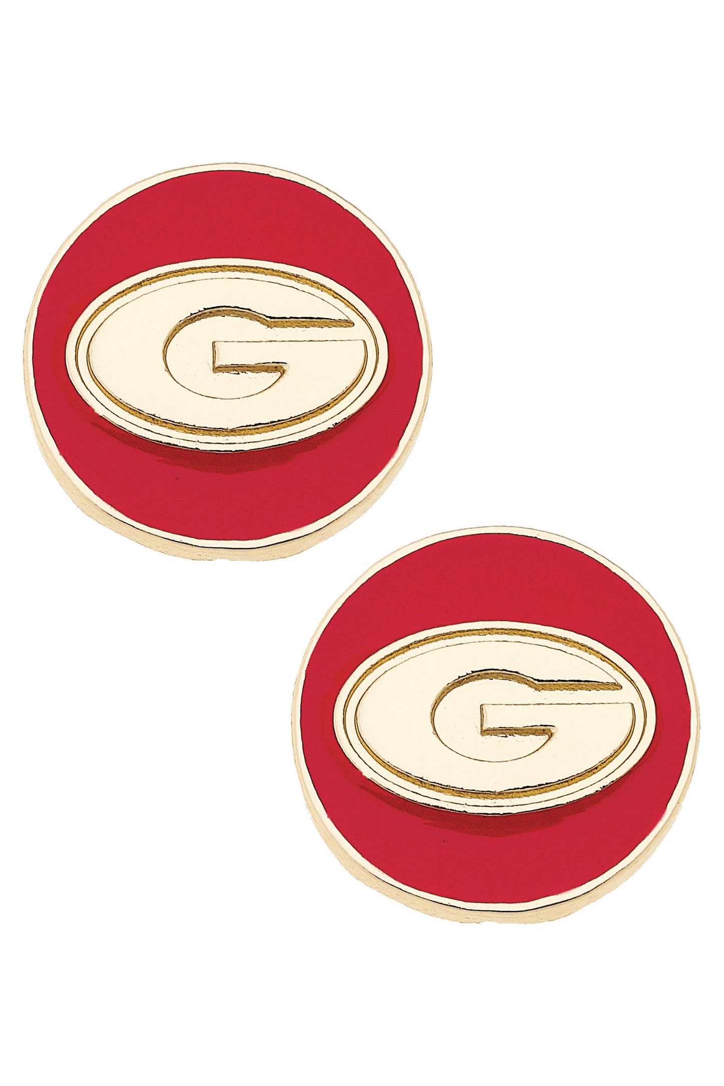 Georgia Bulldogs Logo Circle Stud Earrings in Red/Shiny Gold