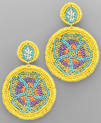 Flower Beaded Double Disc Earrings - KJ Clothier