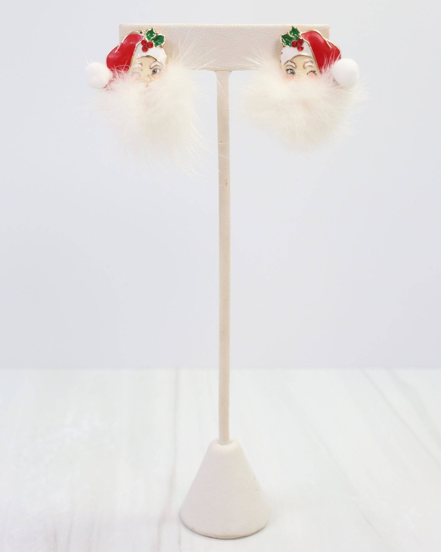 Fuzzy Santa Earring - Red - KJ Clothier