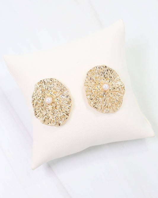 Gallipolis Pearl Textured Earring - Gold - KJ Clothier