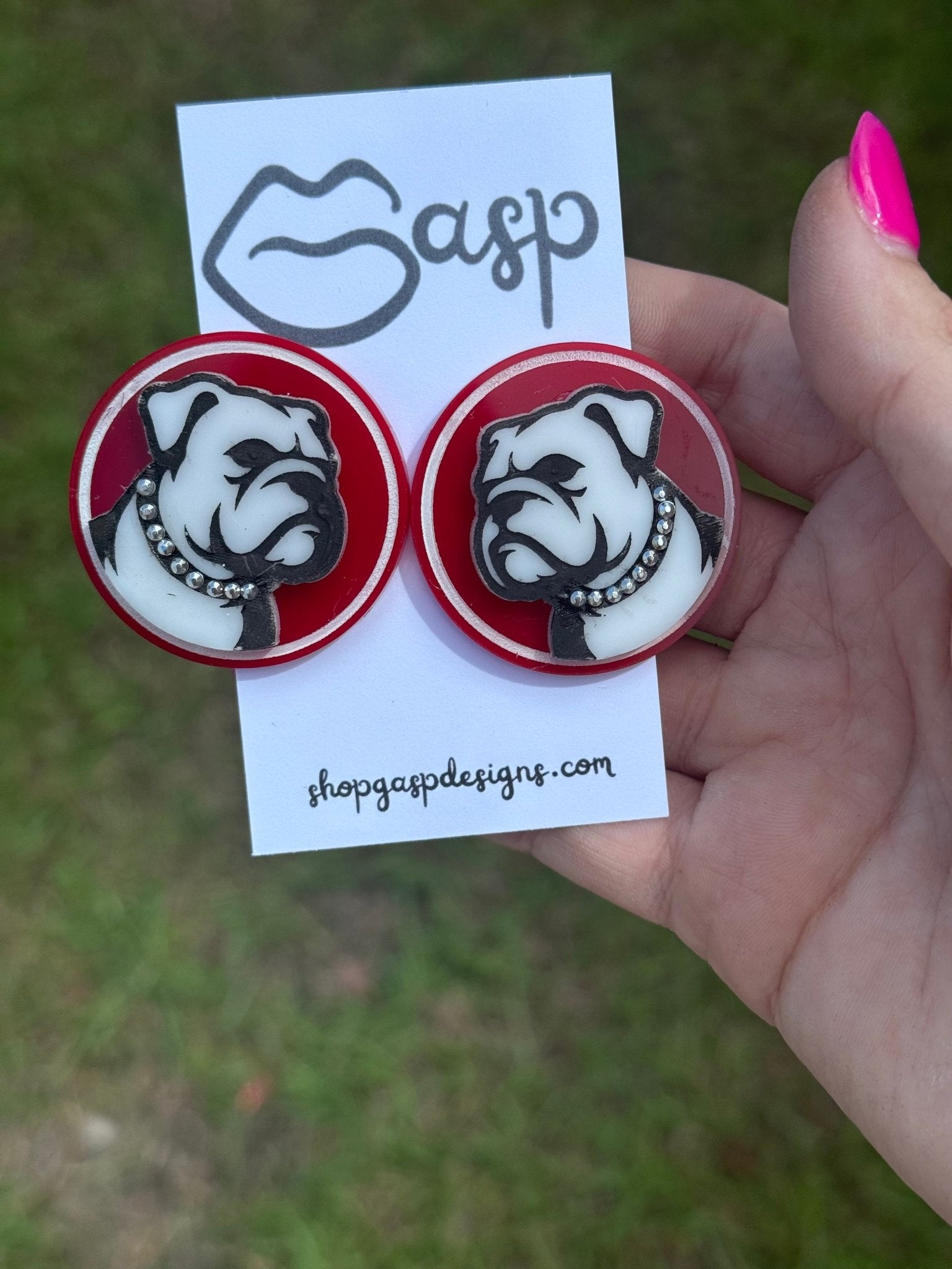 Gasp Designs - Bulldog Circles with Rhinestone - KJ Clothier
