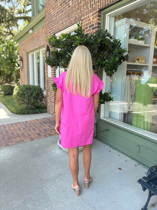 Gathered Shirt Dress - Pink - KJ Clothier