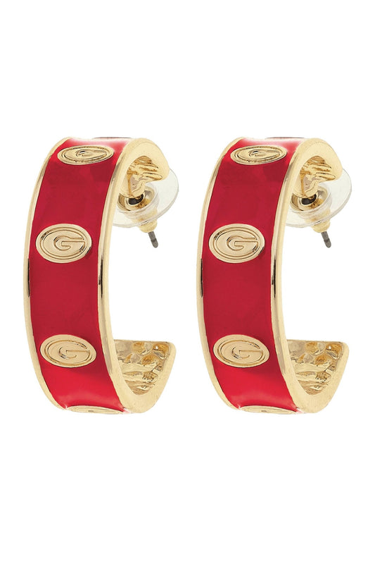 Georgia Bulldogs Enamel Logo Hoop Earrings in Red/Shiny Gold - KJ Clothier