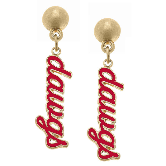Georgia Bulldogs Enamel Script Earrings in Red - KJ Clothier