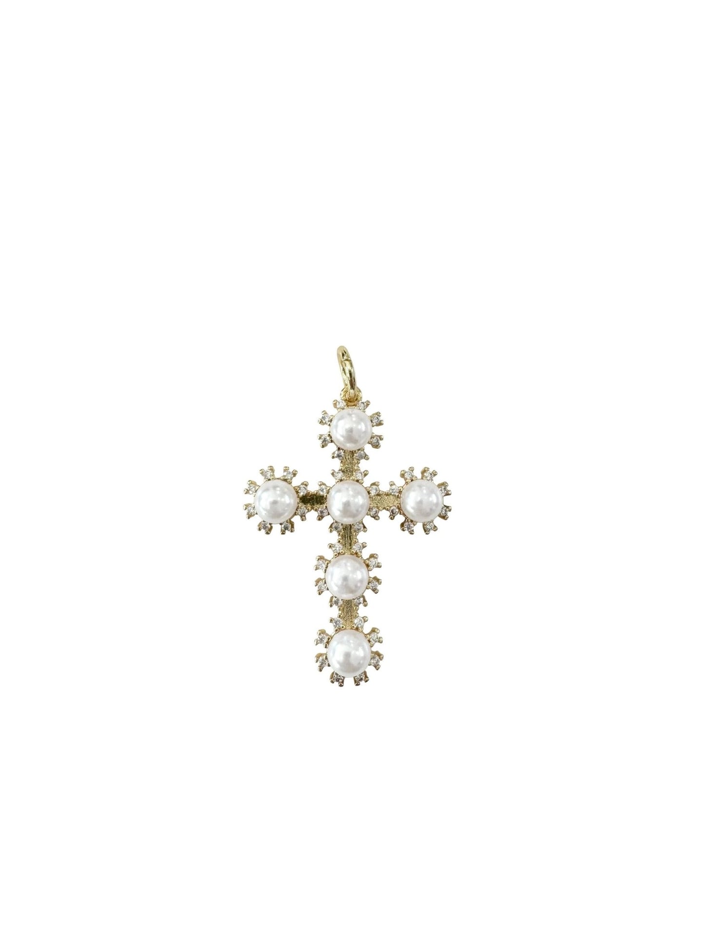 Gold Cross with Pearls Scarf Charm - Pearl Cross - KJ Clothier