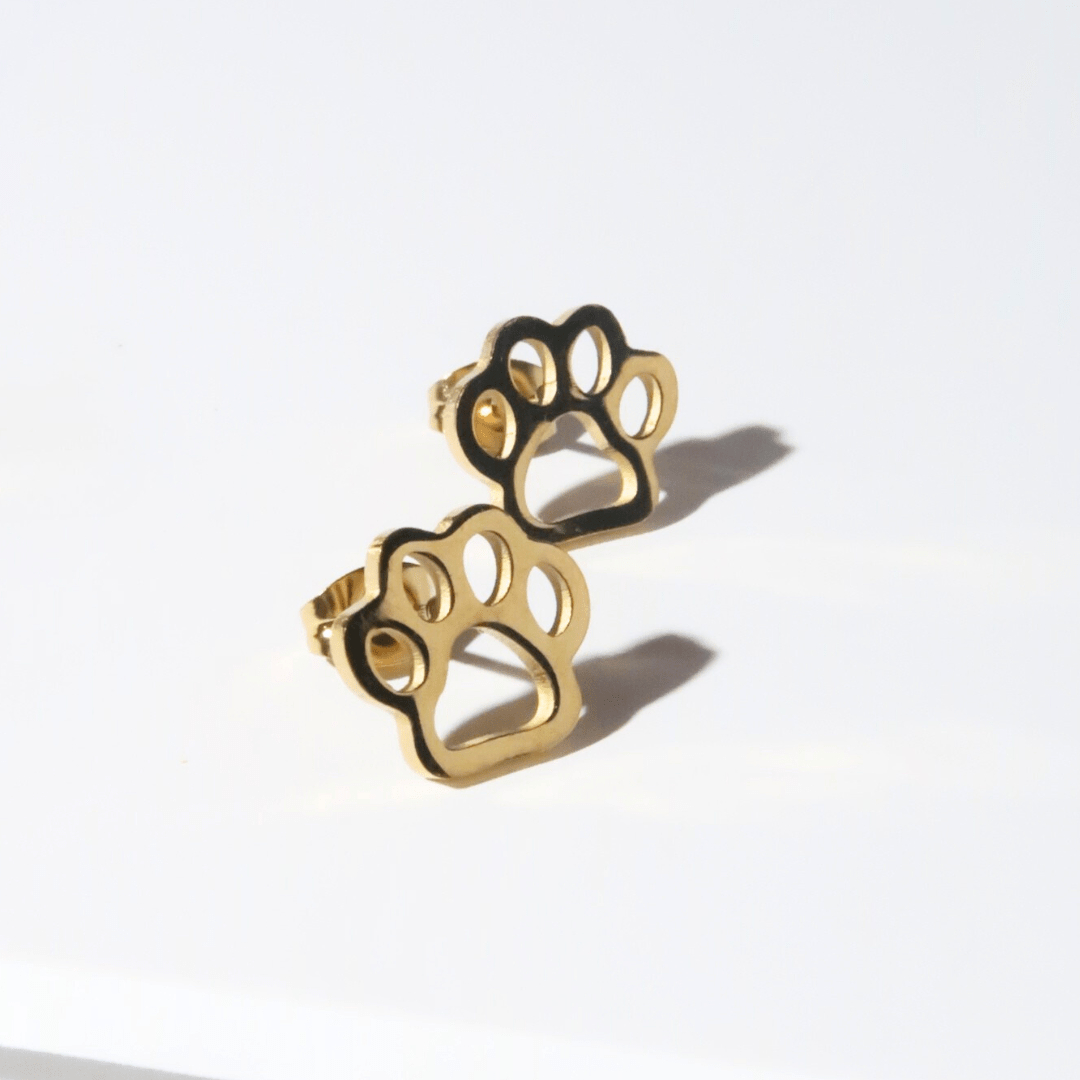 Gold Plated Waterproof Stud Earrings - Paw Print - KJ Clothier