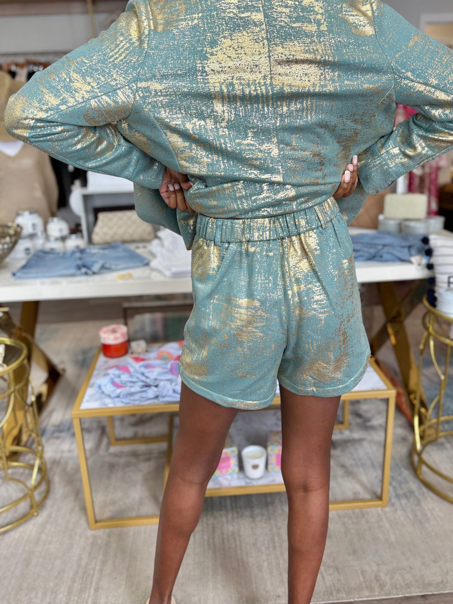 Iridescent High Waist Short - Sage & Gold - KJ Clothier