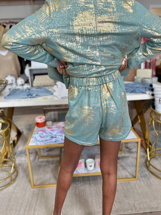 Iridescent High Waist Short - Sage & Gold - KJ Clothier