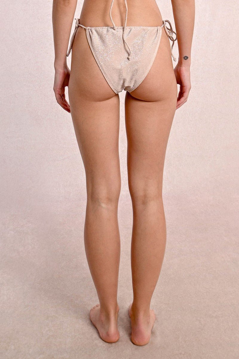 Iridescent Side Tie Bikini Bottoms - Light Gold - KJ Clothier