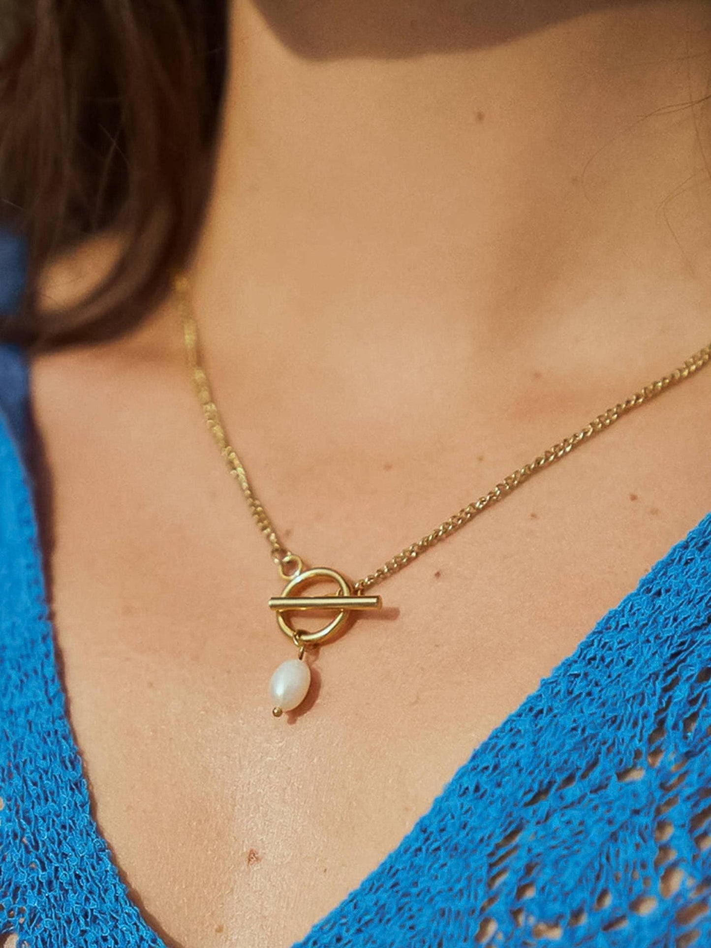 Jacky 18K Non - Tarnish Classic Pearl Chain Necklace: Yellow Gold - KJ Clothier