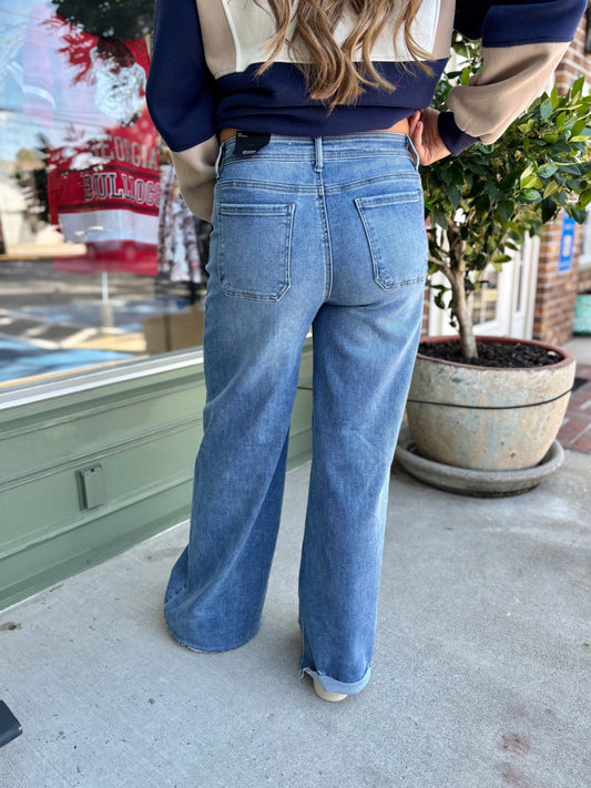 Jenny Relaxed Wide Drawstring Jeans - Medium Wash - KJ Clothier