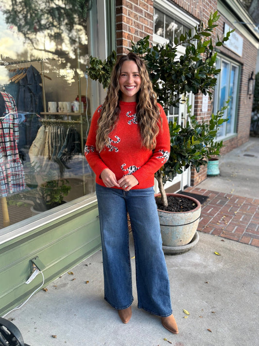 Leopard Pattern Sweater - Orange - KJ Clothier