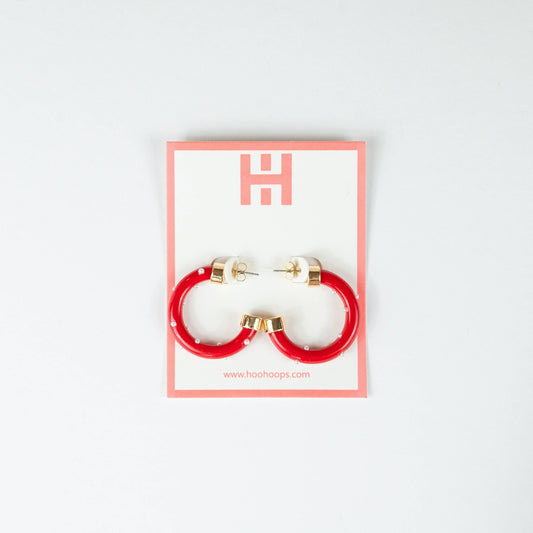 Lightweight Hypoallergenic Small Hoop Earrings - Red with Pearls - KJ Clothier