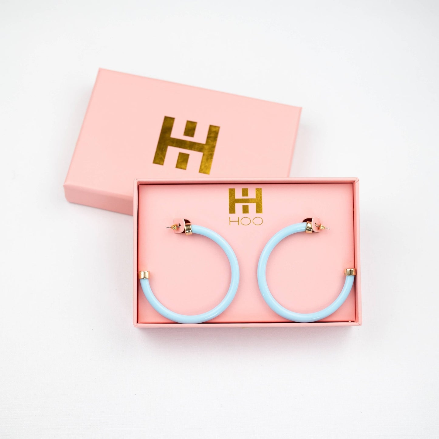 Lightweight Large Hoop Earrings - Light Blue - KJ Clothier