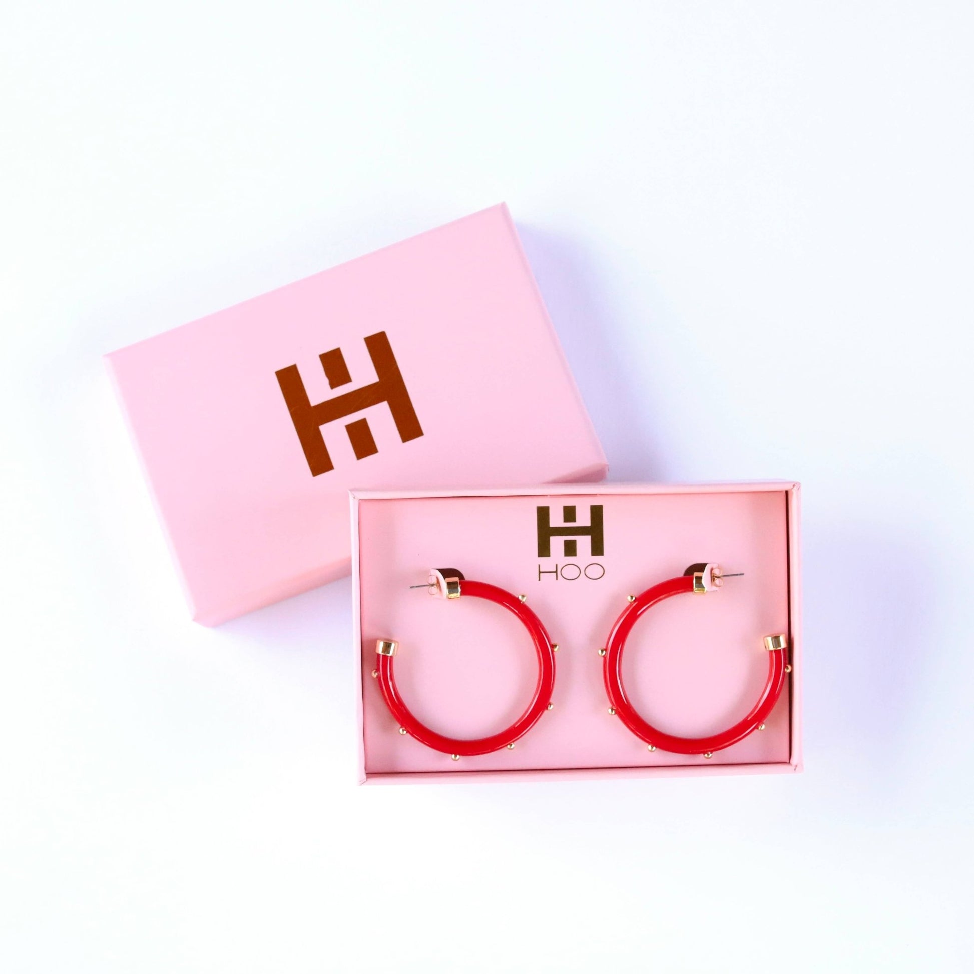 Lightweight Large Hoop Earrings - Red with Gold - KJ Clothier