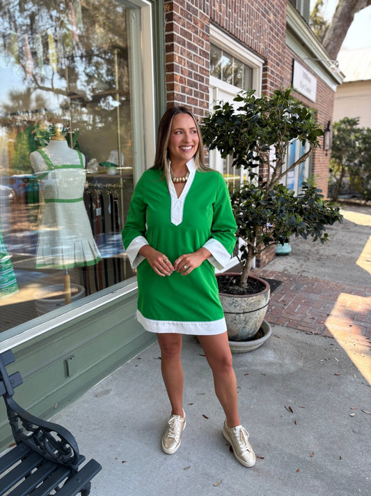 Mary Square - Brenda Dress - Green & White - KJ Clothier
