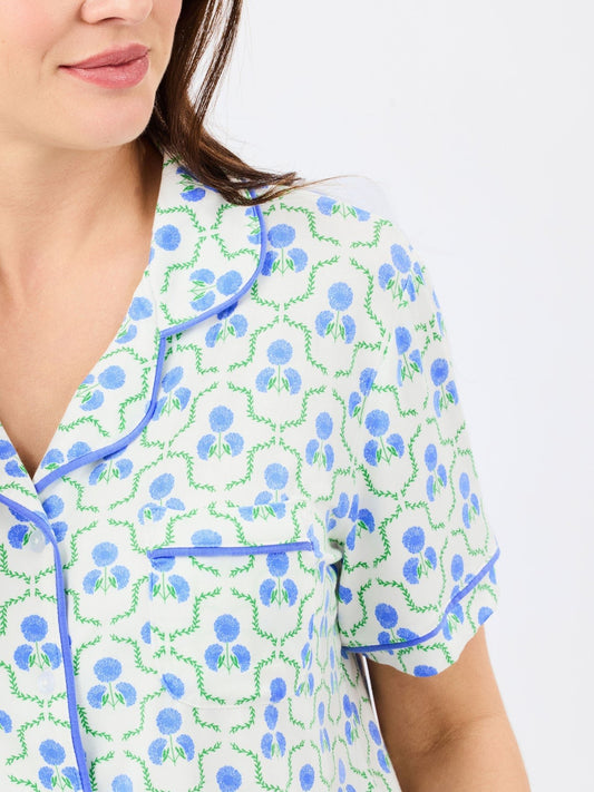 Mary Square - Charlotte Pants Set - Sweetbriar Lattice Blue - KJ Clothier