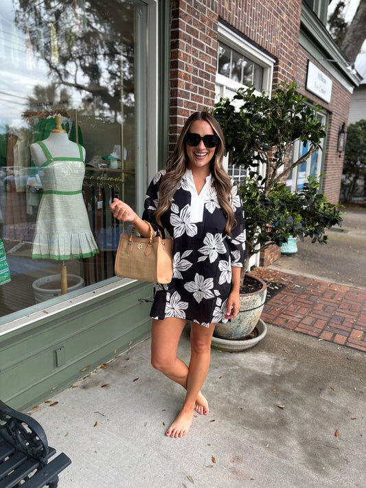 Mary Square - Elizabeth Beach Dress - Lagoon Bloom Black - KJ Clothier