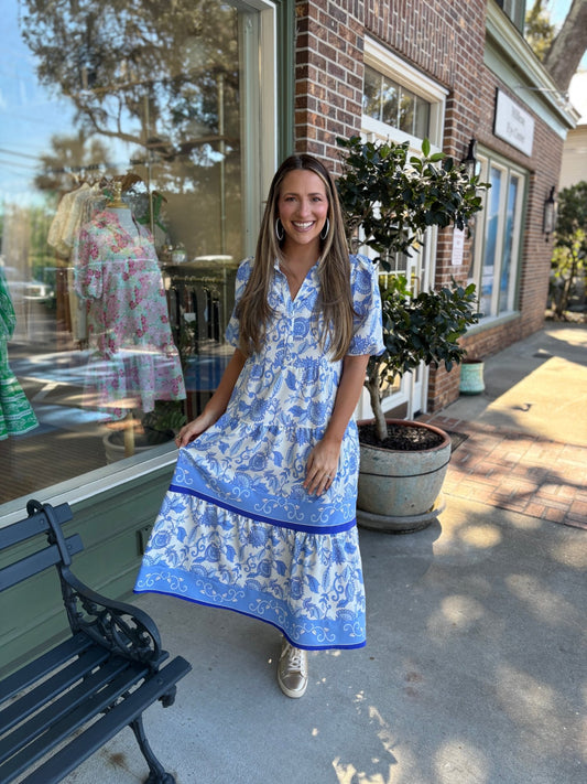 Mary Square - The Eloise Dress - Porcelain Vines - KJ Clothier