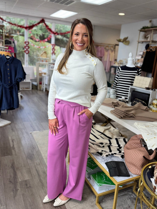 Molly Bracken - High Neck Sweater - White - KJ Clothier