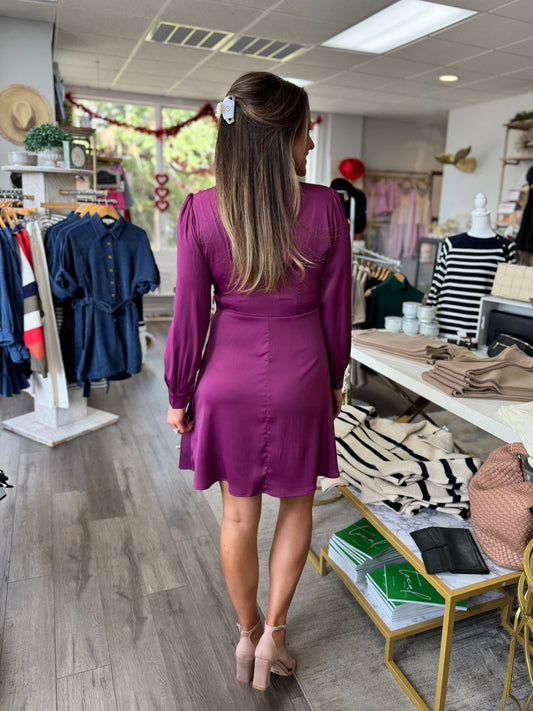Molly Bracken - Tie Neck Dress - Purple - KJ Clothier