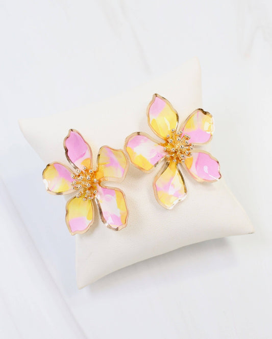 Monett Flower Post Earring - Pink - KJ Clothier