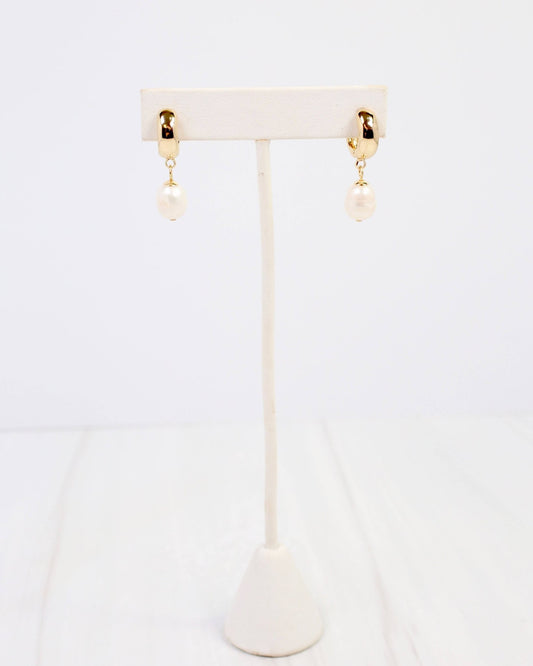 Niles Pearl Huggie Earring - Gold - KJ Clothier