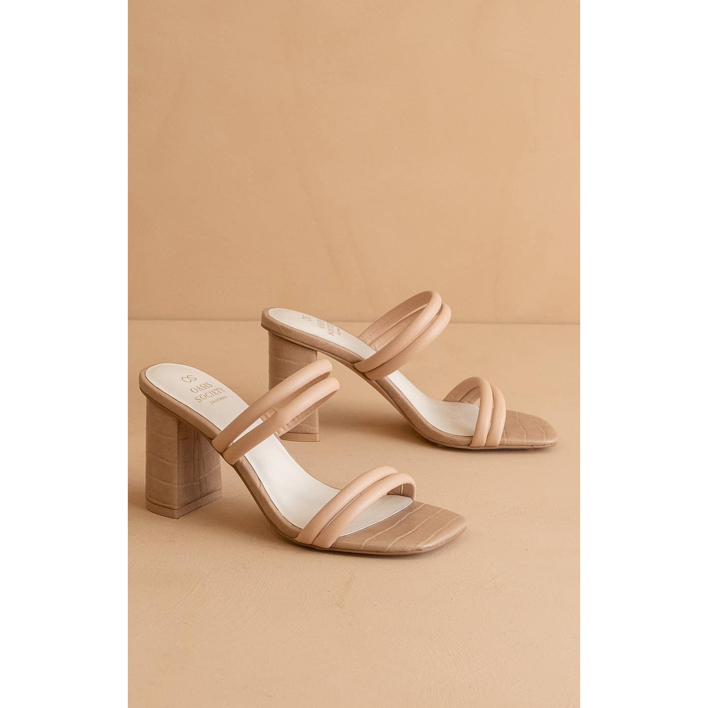 Oasis Society - The Angela Nude | Strappy Aligator Block Heel - KJ Clothier