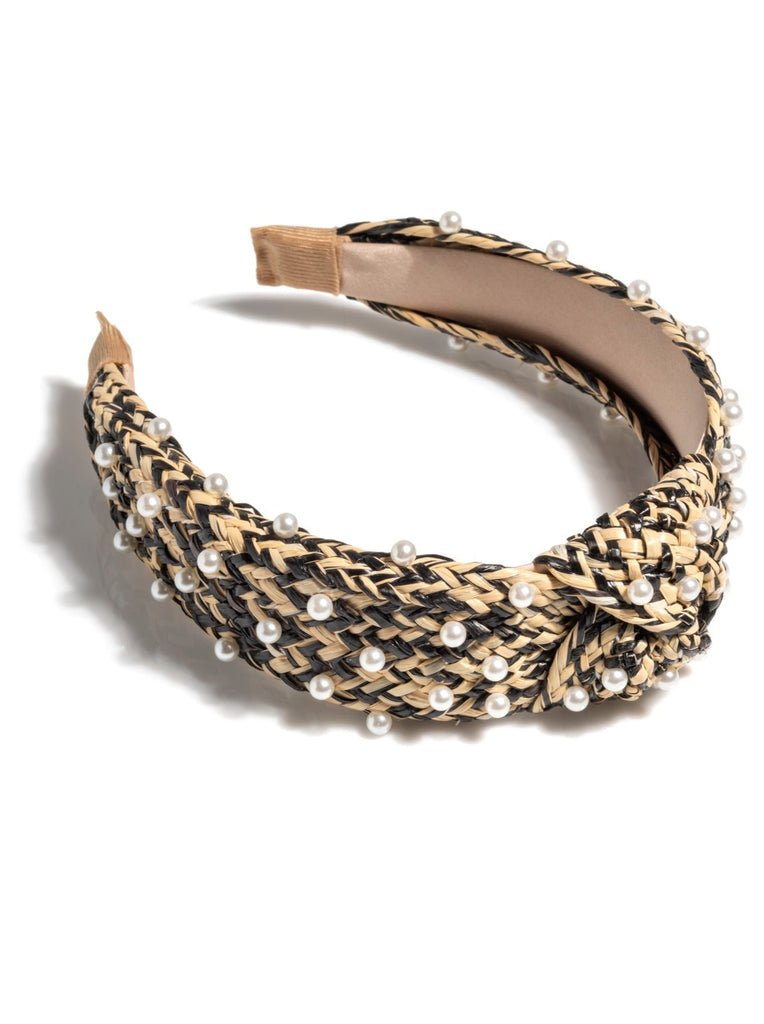Pearl Embellished Knotted Headband - Black - KJ Clothier