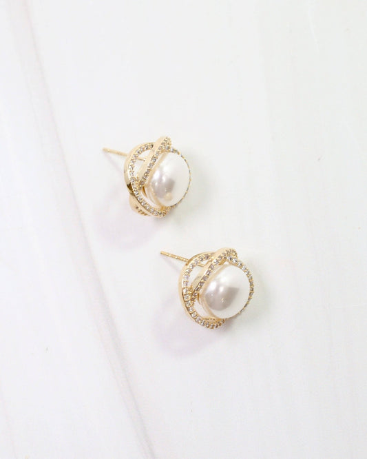 Pendleton Pearl and Crystal Stud - Gold - KJ Clothier