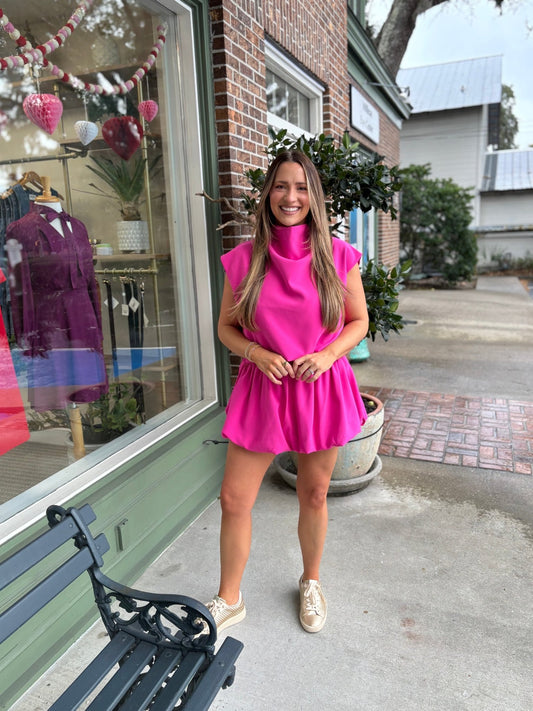 PRE - ORDER - Mock Neck Balloon Top - Hot Pink - KJ Clothier