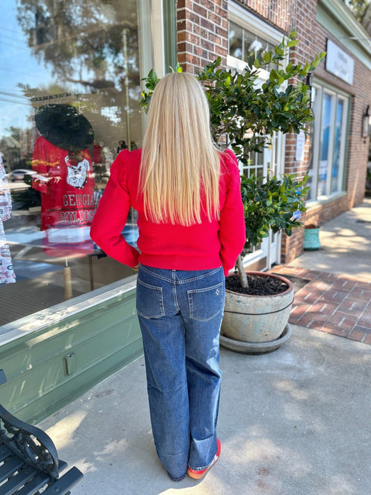 Presley Puff Sleeve Sweater - Red - KJ Clothier