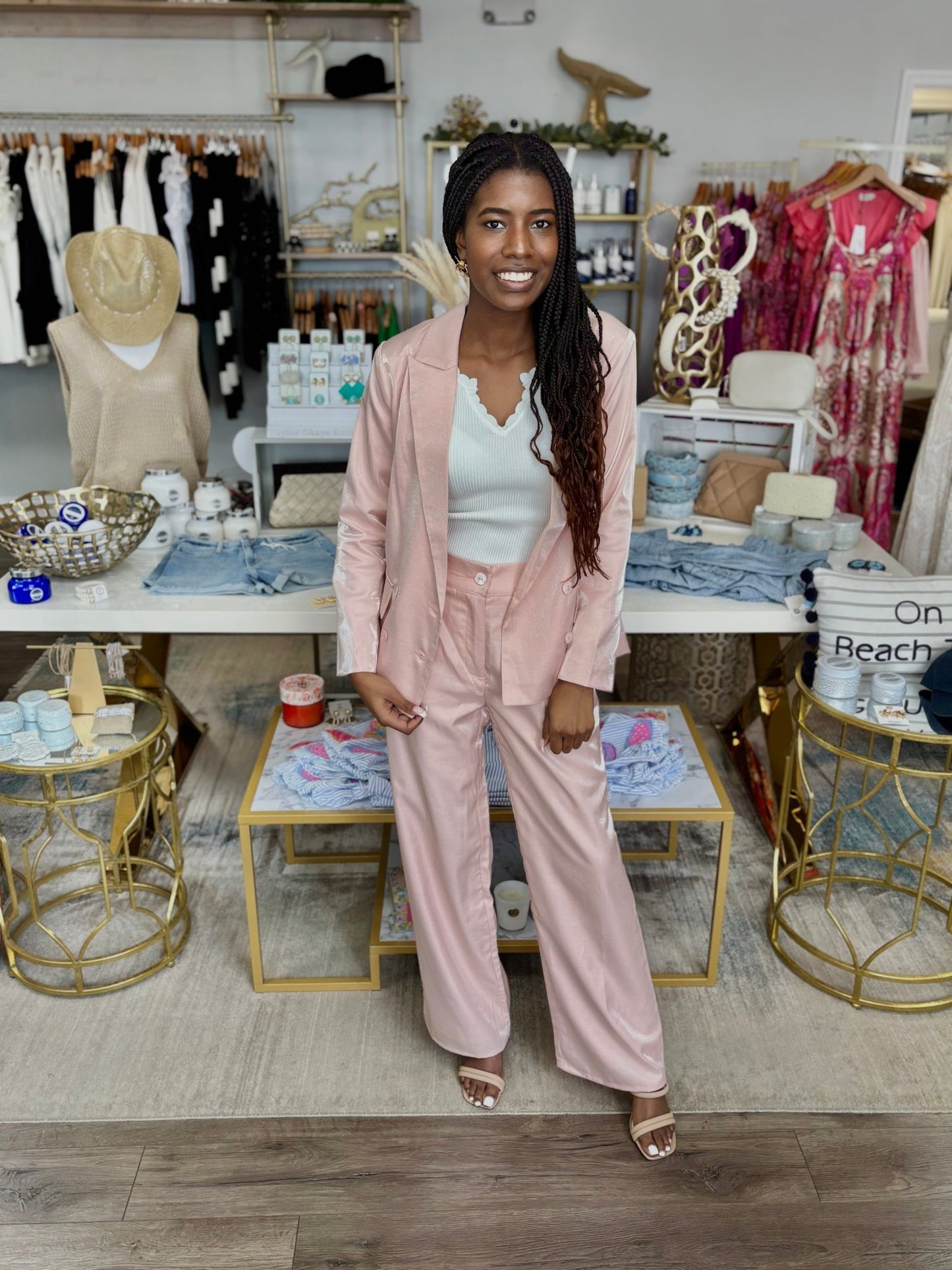 Satin Shimmer Blazer - Light Pink - KJ Clothier