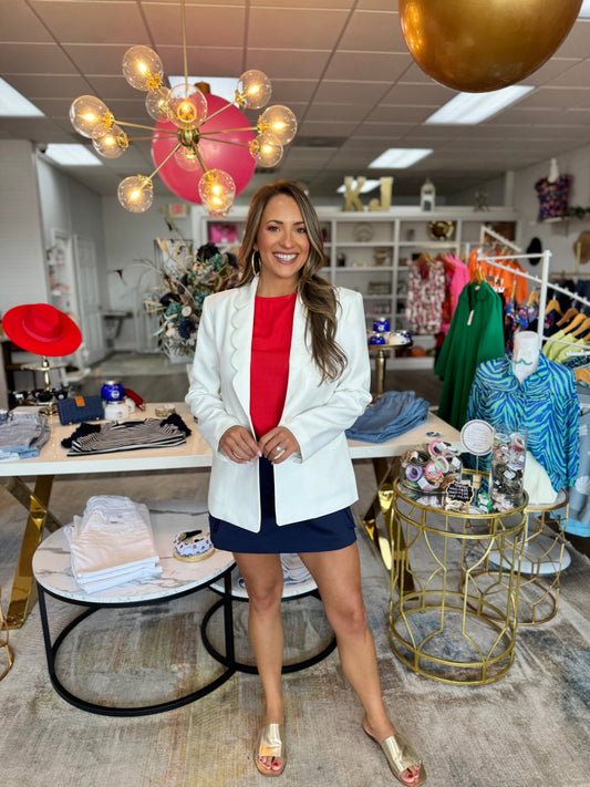 Scalloped Blazer - Cream - KJ Clothier