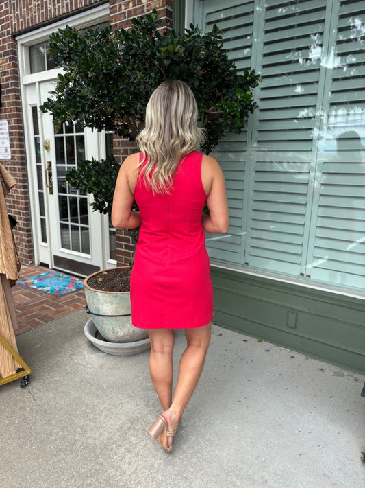 Scarlett Embroidered Detail Dress - Red - KJ Clothier