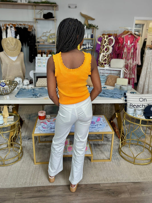 Scoop Neck Ribbed Tank - Orange Sherbet - KJ Clothier