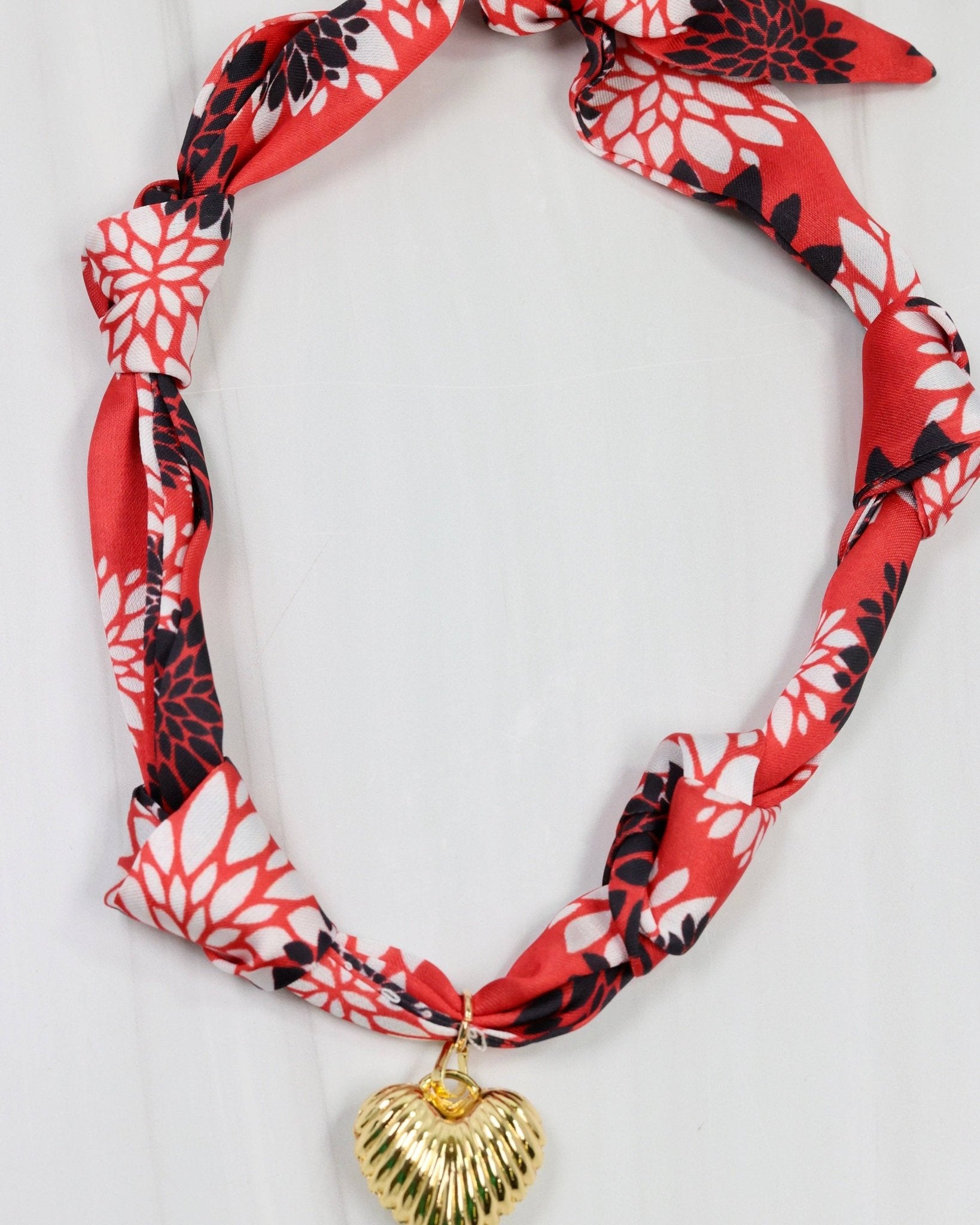 Serafina Scarf Charm Necklace - Black & Red Floral - KJ Clothier