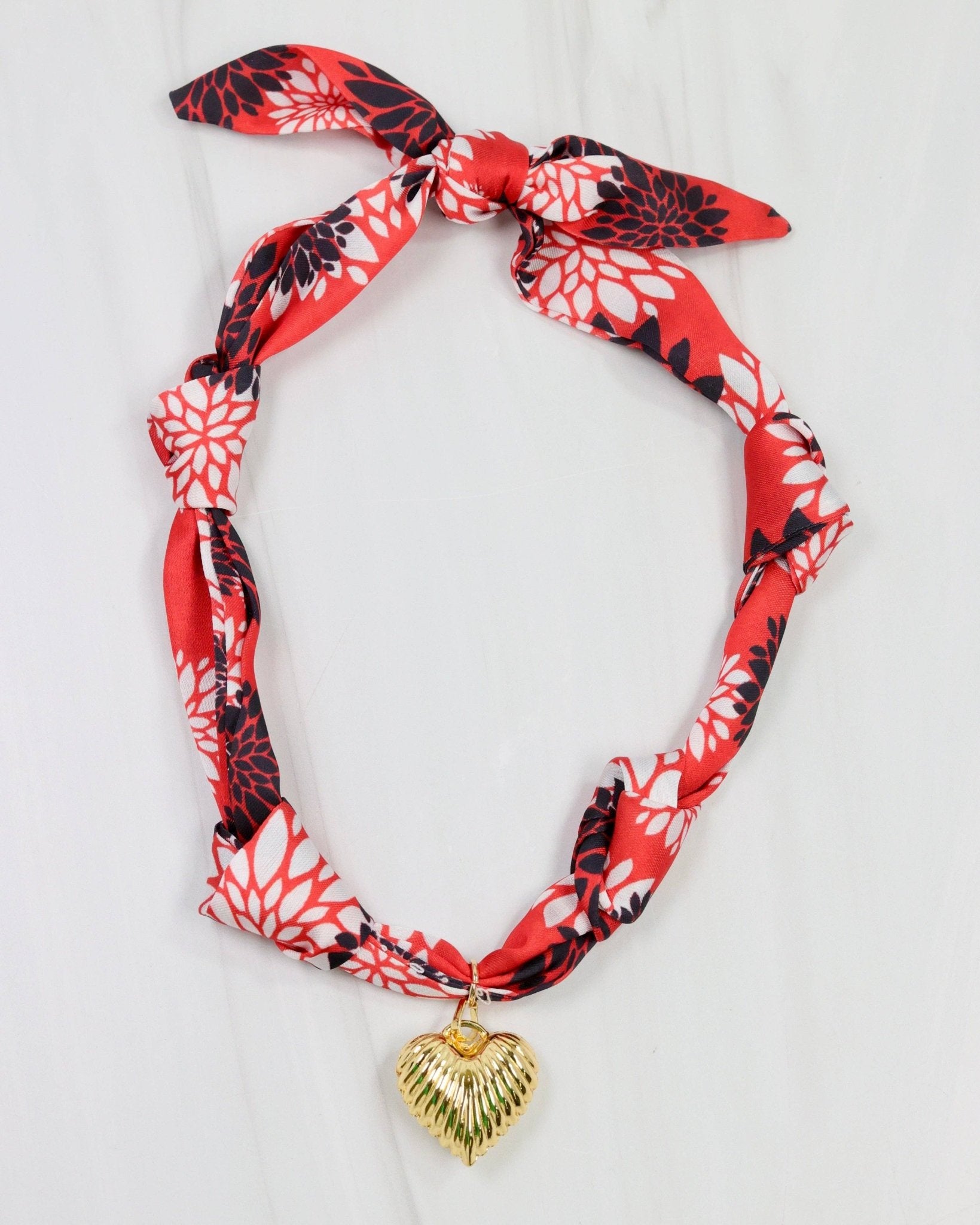 Serafina Scarf Charm Necklace - Black & Red Floral - KJ Clothier
