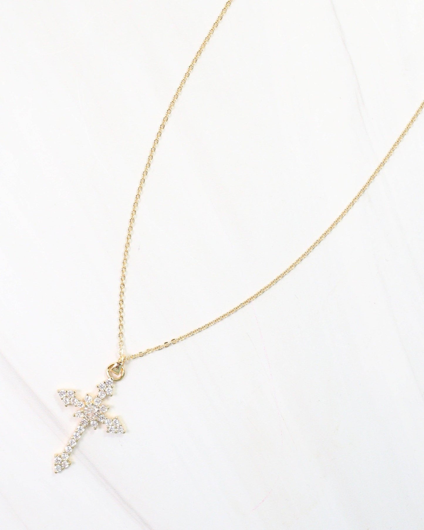 Serenity CZ Cross Necklace - Gold - KJ Clothier