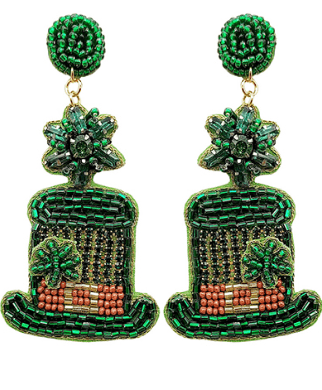 Shamrock Hat Beaded Earrings - KJ Clothier